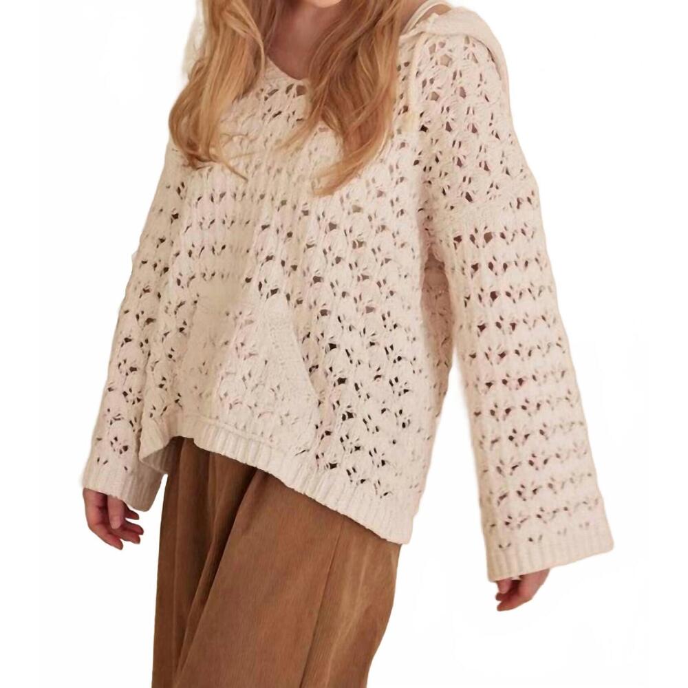 NEW MELLO boat neck hooded crochet bolero sweater in cream
